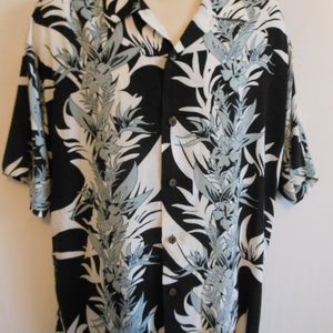 OCEAN CURRENT Hawaiian shirt L Black White Floral
